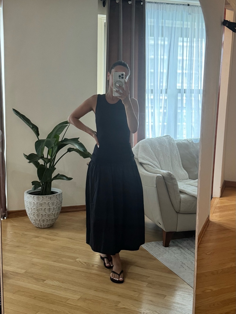 Babaton Black Sleeveless Midi Dress with Tank Bodice